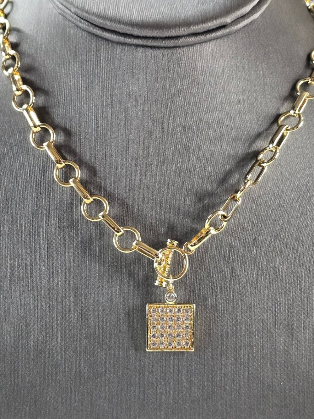 Womens Estate Sterling Silver Gold Tone CZ Charm Necklace 27.5g E1791